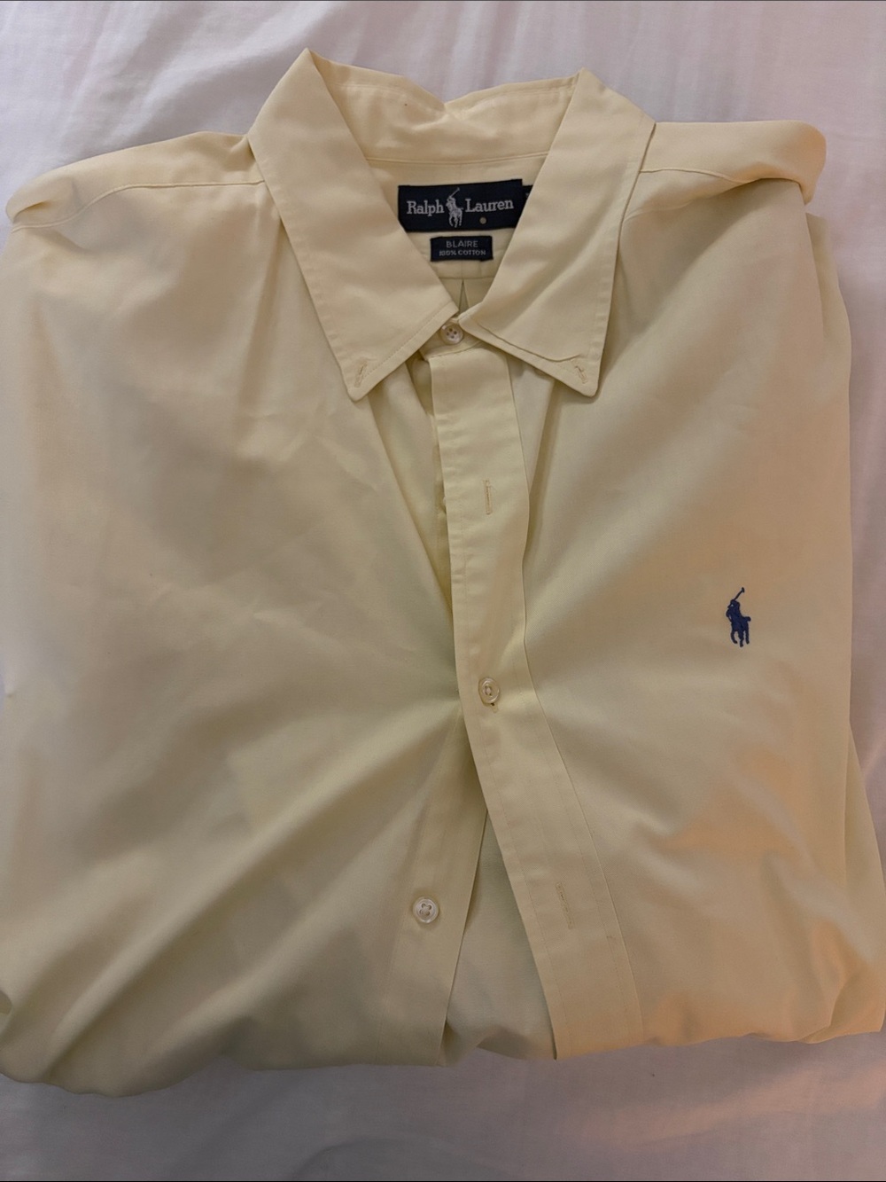 Ralph Lauren Classic Pale Yellow Button-Down Dress Shirt